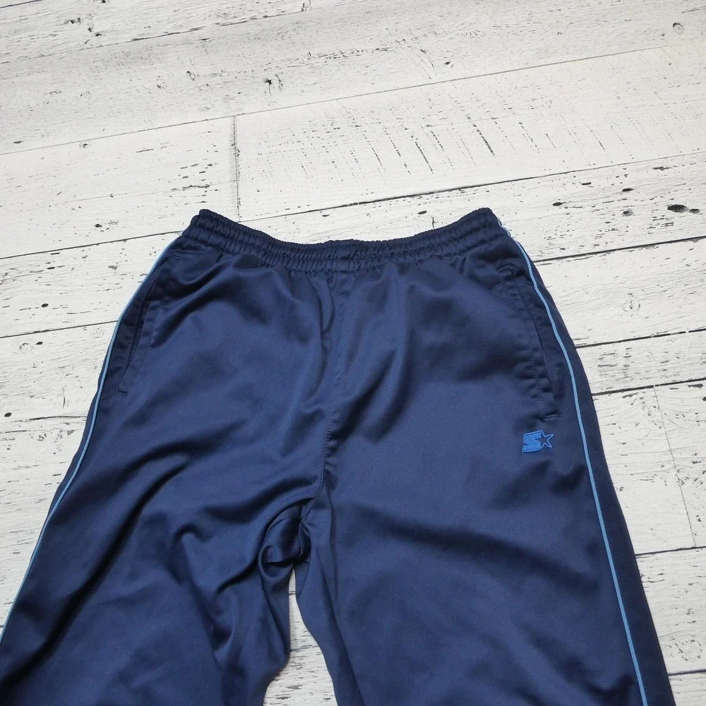 Starter‎ Track Pants Mens Medium Blue Knit Elastic Waist Zip Pocket Side Stripe